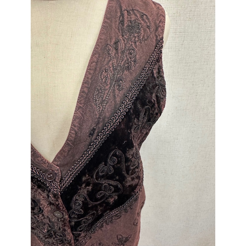 Raviya Brown Floral Embroidered Velvet Trim Rayon Vest Womens One Size Boho 90s - Picture 5 of 16